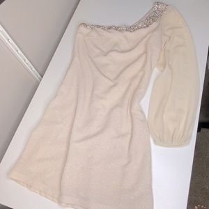 Sequin heart cream color one shoulder dress